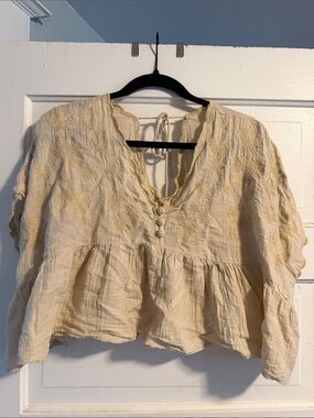 American Eagle Outfitters Cream Embroidered Peasant Tunic